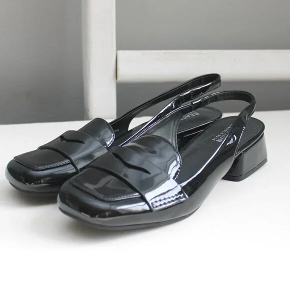 Kenneth Cole Reaction Womens Black Patent Lewis Sling Loafer Block Heels Size 9 - Picture 2 of 8